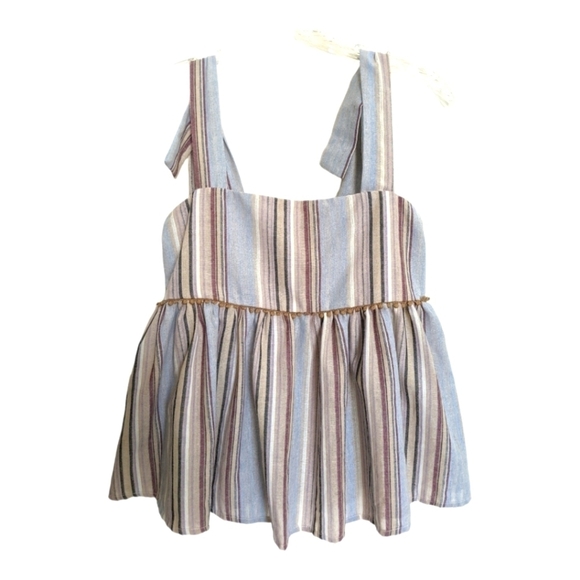 Altar'd State boho tank top tie shoulder stripes peplum festival - Picture 1 of 2